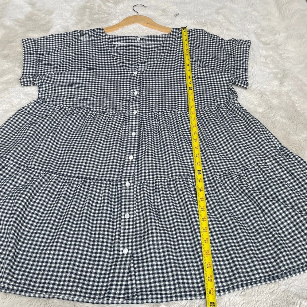 Madewell Cuff-Sleeve Button-Front tiered Mini Dress in Gingham Check XL - Picture 7 of 9